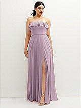 Front View Thumbnail - Suede Rose Tiered Ruffle Neck Strapless Maxi Dress with Front Slit