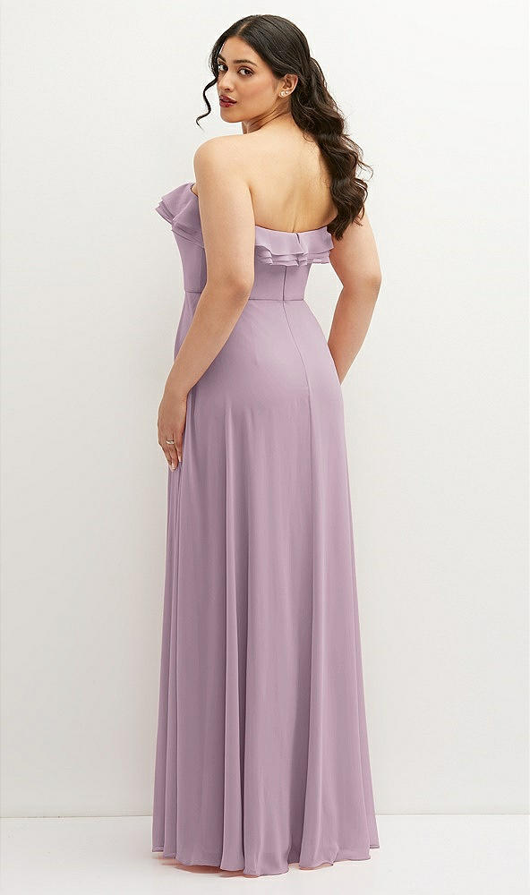 Back View - Suede Rose Tiered Ruffle Neck Strapless Maxi Dress with Front Slit