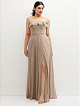 Front View Thumbnail - Topaz Tiered Ruffle Neck Strapless Maxi Dress with Front Slit