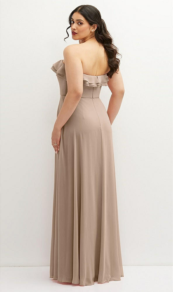 Back View - Topaz Tiered Ruffle Neck Strapless Maxi Dress with Front Slit