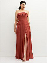 Front View Thumbnail - Amber Sunset Tiered Ruffle Neck Strapless Maxi Dress with Front Slit