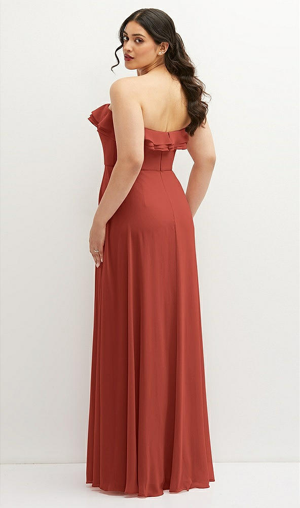 Back View - Amber Sunset Tiered Ruffle Neck Strapless Maxi Dress with Front Slit