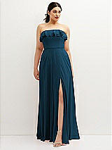 Front View Thumbnail - Atlantic Blue Tiered Ruffle Neck Strapless Maxi Dress with Front Slit
