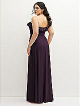 Rear View Thumbnail - Aubergine Tiered Ruffle Neck Strapless Maxi Dress with Front Slit
