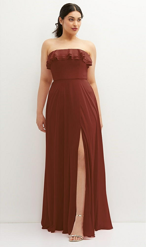 Front View - Auburn Moon Tiered Ruffle Neck Strapless Maxi Dress with Front Slit