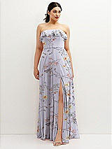 Front View Thumbnail - Butterfly Botanica Silver Dove Tiered Ruffle Neck Strapless Maxi Dress with Front Slit