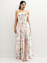 Front View Thumbnail - Blush Garden Tiered Ruffle Neck Strapless Maxi Dress with Front Slit