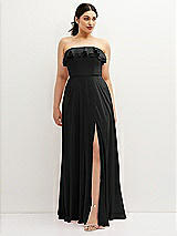 Front View Thumbnail - Black Tiered Ruffle Neck Strapless Maxi Dress with Front Slit