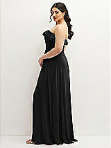 Side View Thumbnail - Black Tiered Ruffle Neck Strapless Maxi Dress with Front Slit