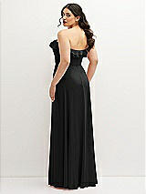 Rear View Thumbnail - Black Tiered Ruffle Neck Strapless Maxi Dress with Front Slit