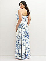 Rear View Thumbnail - Cottage Rose Dusk Blue Tiered Ruffle Neck Strapless Maxi Dress with Front Slit