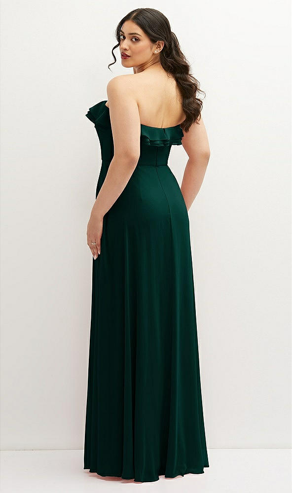 Back View - Evergreen Tiered Ruffle Neck Strapless Maxi Dress with Front Slit