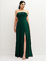 Front View Thumbnail - Hunter Green Tiered Ruffle Neck Strapless Maxi Dress with Front Slit