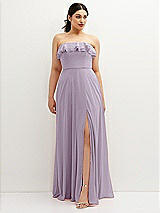 Front View Thumbnail - Lilac Haze Tiered Ruffle Neck Strapless Maxi Dress with Front Slit