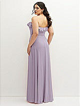 Rear View Thumbnail - Lilac Haze Tiered Ruffle Neck Strapless Maxi Dress with Front Slit