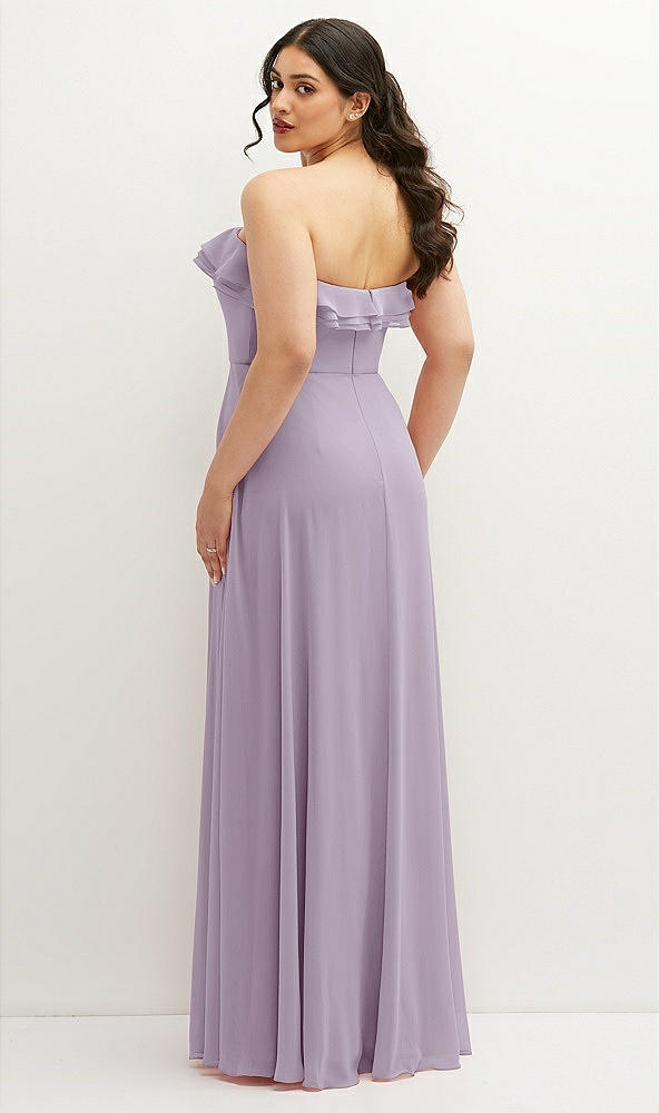 Back View - Lilac Haze Tiered Ruffle Neck Strapless Maxi Dress with Front Slit