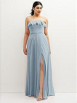Front View Thumbnail - Mist Tiered Ruffle Neck Strapless Maxi Dress with Front Slit