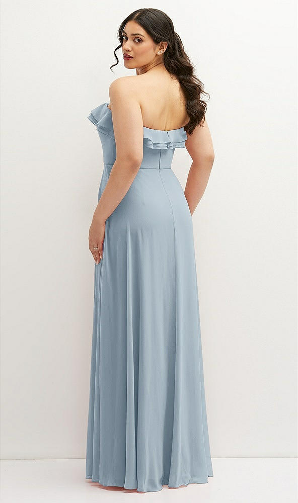 Back View - Mist Tiered Ruffle Neck Strapless Maxi Dress with Front Slit