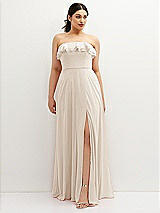 Front View Thumbnail - Oat Tiered Ruffle Neck Strapless Maxi Dress with Front Slit