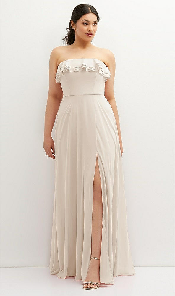 Front View - Oat Tiered Ruffle Neck Strapless Maxi Dress with Front Slit
