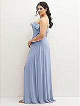 Side View Thumbnail - Sky Blue Tiered Ruffle Neck Strapless Maxi Dress with Front Slit
