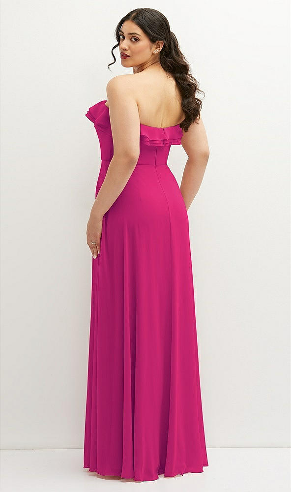 Back View - Think Pink Tiered Ruffle Neck Strapless Maxi Dress with Front Slit