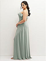Side View Thumbnail - Willow Green Tiered Ruffle Neck Strapless Maxi Dress with Front Slit