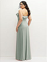 Rear View Thumbnail - Willow Green Tiered Ruffle Neck Strapless Maxi Dress with Front Slit