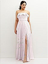 Front View Thumbnail - Watercolor Print Tiered Ruffle Neck Strapless Maxi Dress with Front Slit