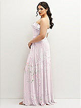 Side View Thumbnail - Watercolor Print Tiered Ruffle Neck Strapless Maxi Dress with Front Slit