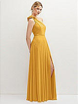 Side View Thumbnail - NYC Yellow Handworked Flower Trimmed One-Shoulder Chiffon Maxi Dress