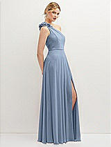 Side View Thumbnail - Cloudy Handworked Flower Trimmed One-Shoulder Chiffon Maxi Dress