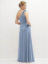Rear View Thumbnail - Cloudy Handworked Flower Trimmed One-Shoulder Chiffon Maxi Dress