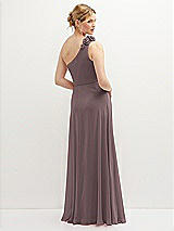 Rear View Thumbnail - French Truffle Handworked Flower Trimmed One-Shoulder Chiffon Maxi Dress