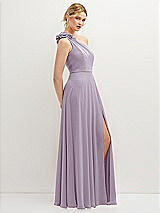 Side View Thumbnail - Lilac Haze Handworked Flower Trimmed One-Shoulder Chiffon Maxi Dress