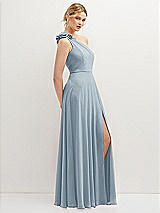 Side View Thumbnail - Mist Handworked Flower Trimmed One-Shoulder Chiffon Maxi Dress