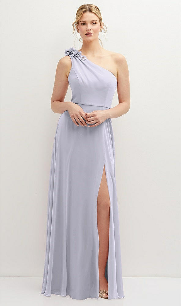 Front View - Silver Dove Handworked Flower Trimmed One-Shoulder Chiffon Maxi Dress