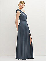 Side View Thumbnail - Silverstone Handworked Flower Trimmed One-Shoulder Chiffon Maxi Dress