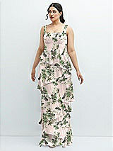 Front View Thumbnail - Palm Beach Print Asymmetrical Tiered Ruffle Chiffon Maxi Dress with Square Neckline