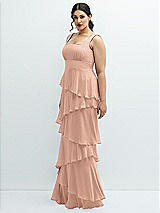 Side View Thumbnail - Pale Peach Asymmetrical Tiered Ruffle Chiffon Maxi Dress with Square Neckline