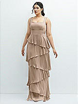 Front View Thumbnail - Topaz Asymmetrical Tiered Ruffle Chiffon Maxi Dress with Square Neckline