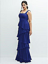 Side View Thumbnail - Cobalt Blue Asymmetrical Tiered Ruffle Chiffon Maxi Dress with Square Neckline