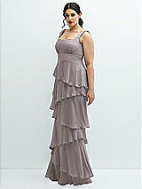 Side View Thumbnail - Cashmere Gray Asymmetrical Tiered Ruffle Chiffon Maxi Dress with Square Neckline