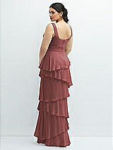 Rear View Thumbnail - English Rose Asymmetrical Tiered Ruffle Chiffon Maxi Dress with Square Neckline