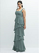 Side View Thumbnail - Icelandic Asymmetrical Tiered Ruffle Chiffon Maxi Dress with Square Neckline