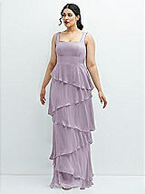 Front View Thumbnail - Lilac Haze Asymmetrical Tiered Ruffle Chiffon Maxi Dress with Square Neckline