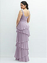 Rear View Thumbnail - Lilac Haze Asymmetrical Tiered Ruffle Chiffon Maxi Dress with Square Neckline