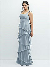 Side View Thumbnail - Mist Asymmetrical Tiered Ruffle Chiffon Maxi Dress with Square Neckline