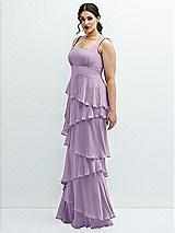 Side View Thumbnail - Pale Purple Asymmetrical Tiered Ruffle Chiffon Maxi Dress with Square Neckline