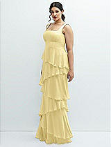 Side View Thumbnail - Pale Yellow Asymmetrical Tiered Ruffle Chiffon Maxi Dress with Square Neckline